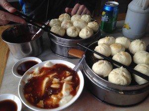 This full Beijing breakfast for two of baozi and bean curd soup costs only 19 yuan. 